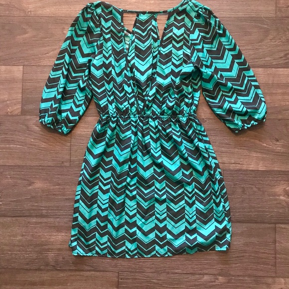 ***SOLD*** TEAL & BKACK herringbone COCKTAIL Dress - Picture 2 of 5